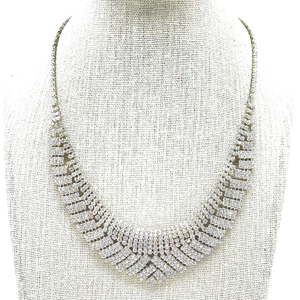 Christina Collection Necklace Vintage Silver Tone Rhinestone Bib Statement